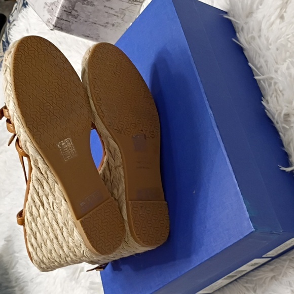 New Georgie Stuart Weitzman Tan Brown Wedge Espadrille Sandals SZ 6.5 - Picture 15 of 16